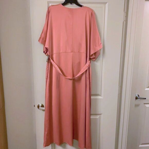 Express Satin Wrap Midi Dress in Rose Pink - Picture 8 of 11